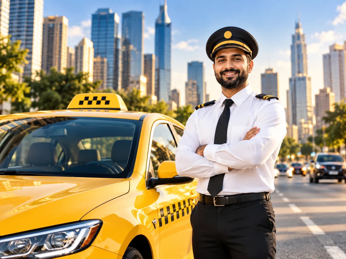 Professional driver near a taxi